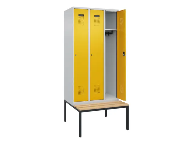 locker met bank,HxBxD 2120x900x815mm,3vak,vak B 300mm,cilinderslot