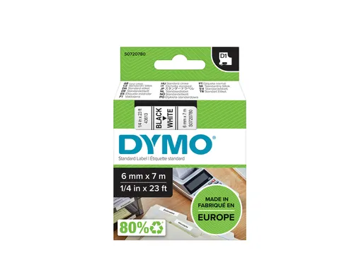 Lettertape Dymo 43613 1000/5000 6mmx7m Zwart Op Wit