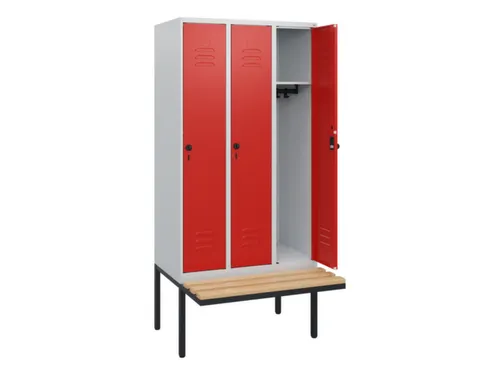 locker met bank,HxBxD 1950x900x815mm,3vak,vak B 300mm,draaigrendel