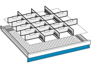 Indelingsmateriaal H 100mm 3gesleufde Lengteverdelers/15dwarsverdelers - 3