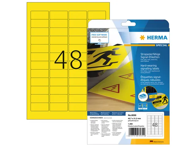 HERMA 8030 Weervaste Folie-etiketten A4 45,7x21,2mm Geel 1200 stuks