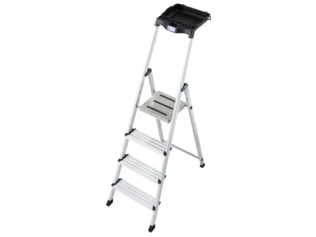 trapladder,eenzijdig,4treden,bordes m. antislip elementen,balk L 1,6m