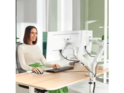 Monitorarm 2 Schermen Leitz Ergo ruimtebesparend dubbel grijs
