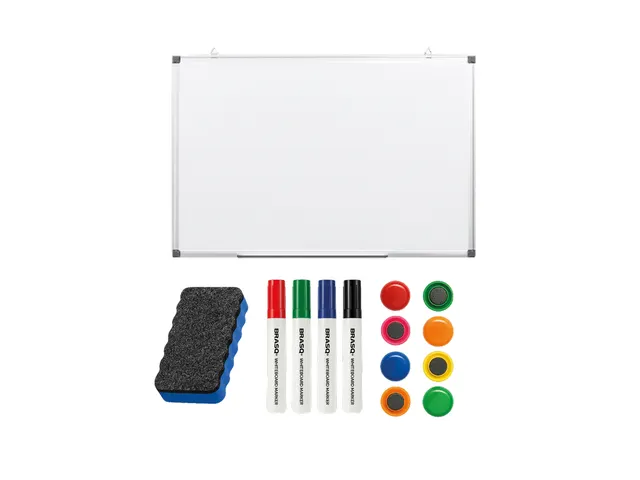 BRASQ Magnetisch Whiteboard 90x60cm Zilver met accessoire set