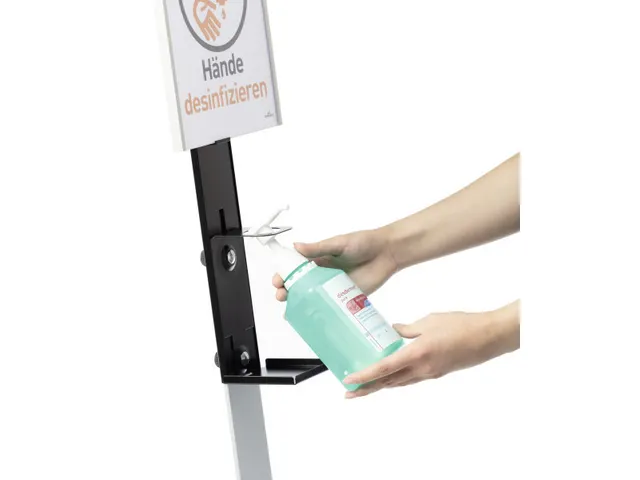 Handgeldispenser vloerstandaard met infobord Zilver