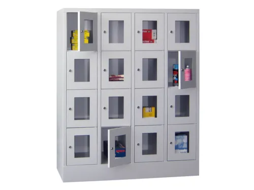 lockerkast,HxBxD 1518x1200x500mm,4x4vakken,RAL7035,front RAL7035