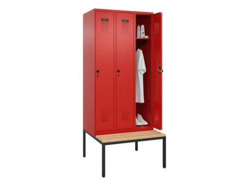 locker met bank,HxBxD 2120x900x815mm,3vak,vak B 300mm,draaigrendel