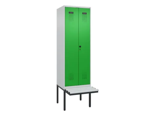 PBM-locker met bank,HxBxD 2120x600x815mm,2vak,vak B 300mm,draaigrendel