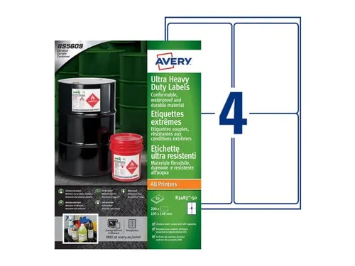 Avery B3483-50 Ultra Resistente Etiketten A4 105x148mm 200 Stuks