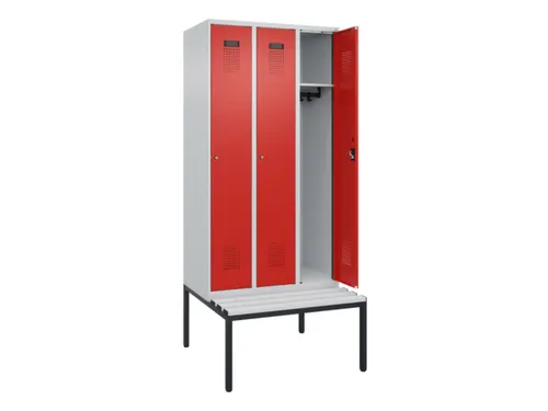 locker met bank,HxBxD 2120x900x815mm,3vak,vak B 300mm,cilinderslot