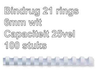 Bindrug GBC 6mm 21-rings A4 wit 100stuks - 2
