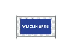 Hekwerkbanner 200x100 cm Blauw met Print Wij zijn open