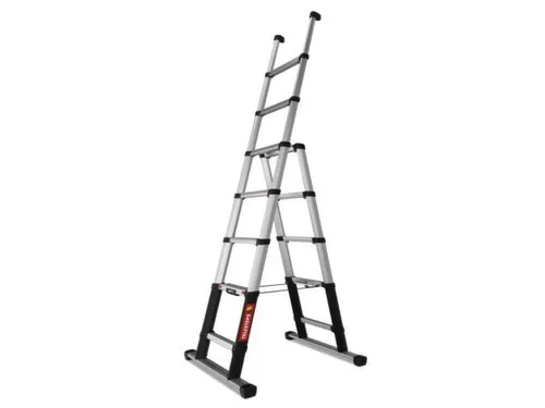 telescopische aanlegladder,7,brede treden,balk L 0,73-2,3m,geëloxeerd