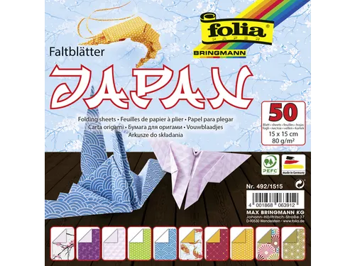 Vouwblaadjes Folia 80gr 15x15cm 50 vel 2-zijdig Japan 10 designs assor