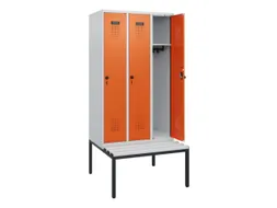 locker met bank,HxBxD 1950x900x815mm,3vak,vak B 300mm,draaigrendel