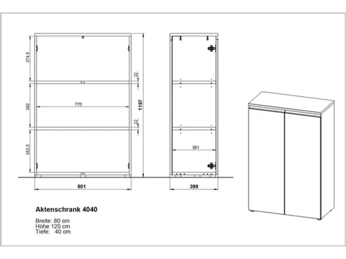 dossierkast,HxBxD 1200x801x400mm,2xhouten vloer,3ordnerhoogte