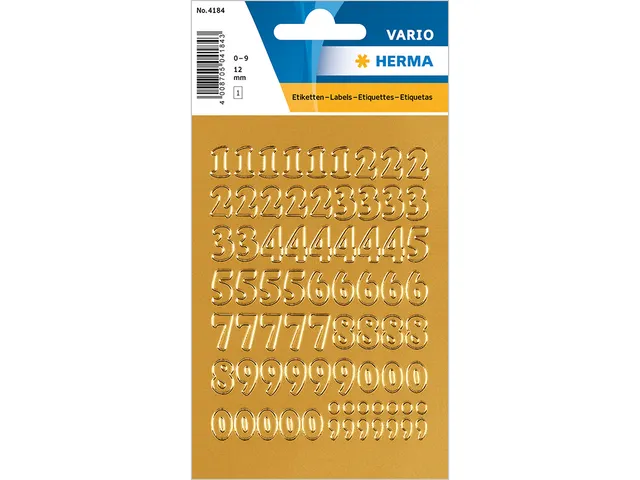 Etiket Herma 4184 12mm Getallen 0-9 Goudfolie 66 stuks