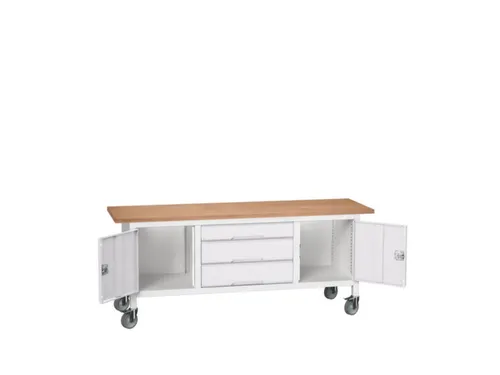 werkbank,HxBxD 830x2000x600mm,multiplexblad,uitrusting: 3laden,2kasten