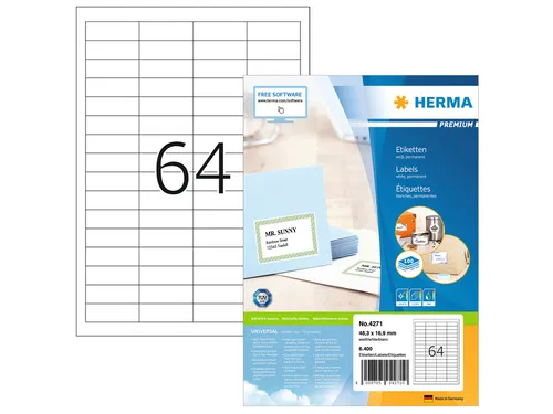 HERMA 4271 Premium etiketten A4 48,3x16,9mm Wit 6400 stuks