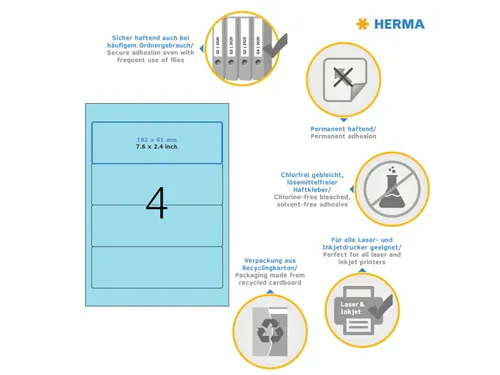 Herma 4298 Rugetiket 192x61mm Blauw permanent klevend 400 stuks