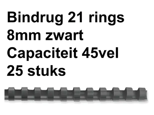 Bindrug Fellowes 8mm 21-Rings A4 Zwart 25 Stuks