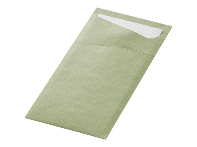 Pochette couvert 85x19cm Vert et serviette blanche Boîte 5x 100 pièc