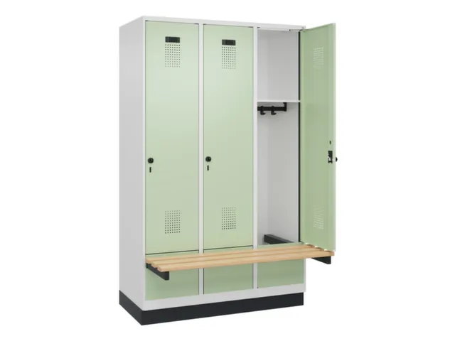 locker met bank,HxBxD 1950x1200x815mm,3vak,vak B 400mm,draaigrendel