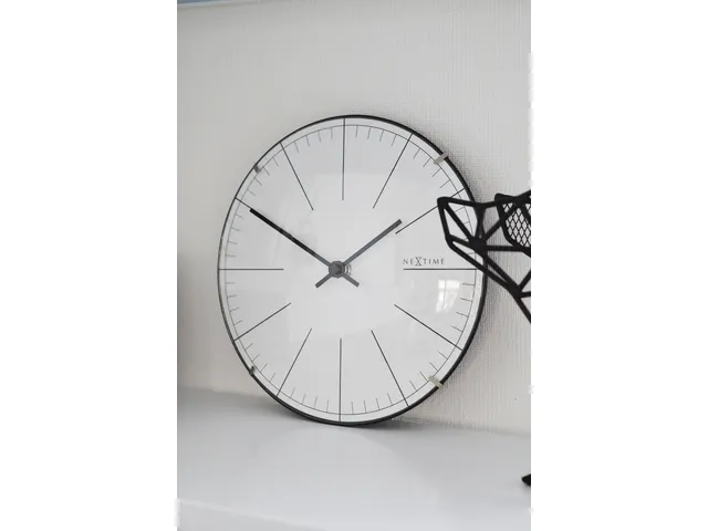 Wandklok NeXtime Big Stripe Ø20cm glas wit streepaanduiding