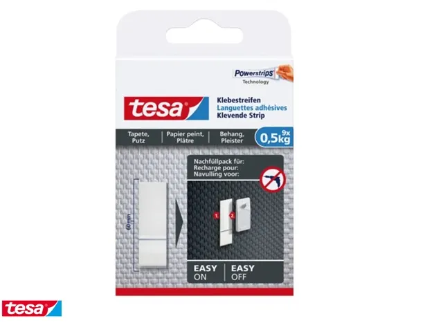 Languette adhésive tesa Papier peint & Plâtre 0,5kg blanc 9 pièces