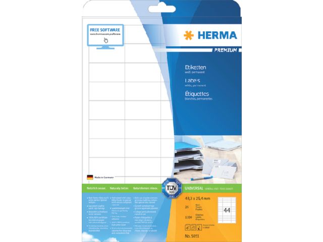 Etiket Herma 5051 48.3x25.4mm Premium Wit 1100 stuks | EtiketWinkel.nl