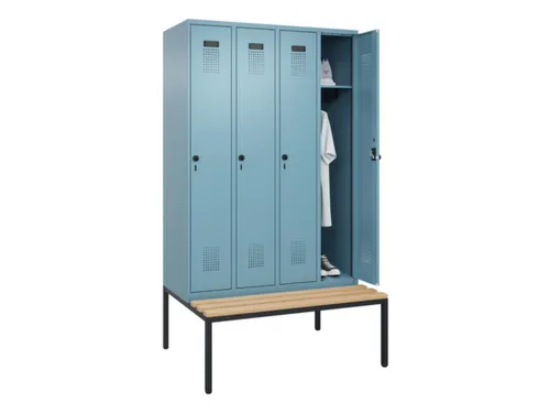 locker met bank,HxBxD 2120x1200x815mm,4vak,vak B 300mm,draaigrendel