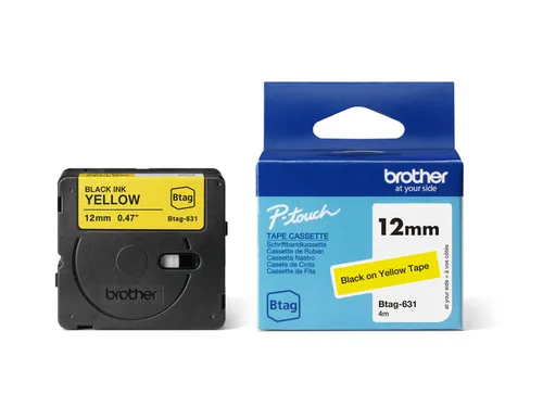 Labeltape Brother Ptouch Btag-631 12mm zwart op geel