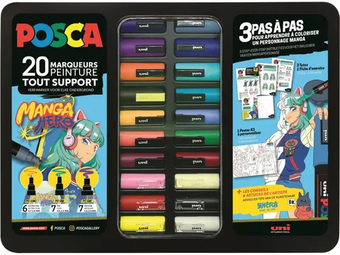 Paintmarker Uni POSCA Manga Hero assorti koffer 20 stuks