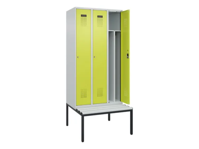 locker met bank,voor scheiding van kleding,HxBxD 2120x900x815mm,3vak