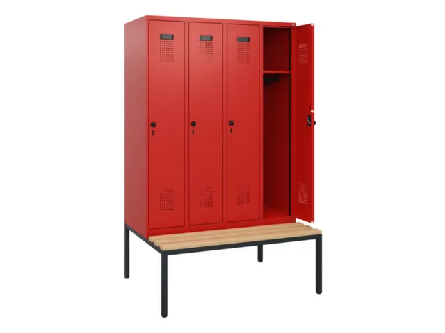 locker met bank,HxBxD 1950x1200x815mm,4vak,vak B 300mm,draaigrendel