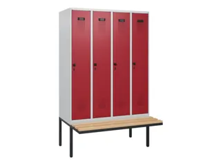 locker met bank,HxBxD 1950x1200x815mm,4vak,vak B 300mm,draaigrendel - 2