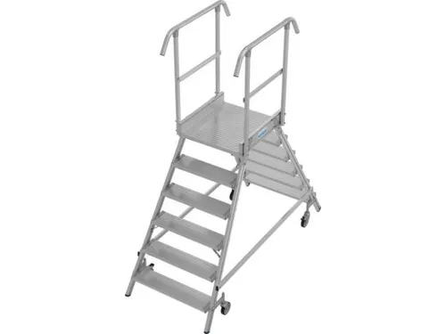 bordestrap,verrijdbaar,bordes H 1,45m,2x6treden,aluminium,4zwenkwielen