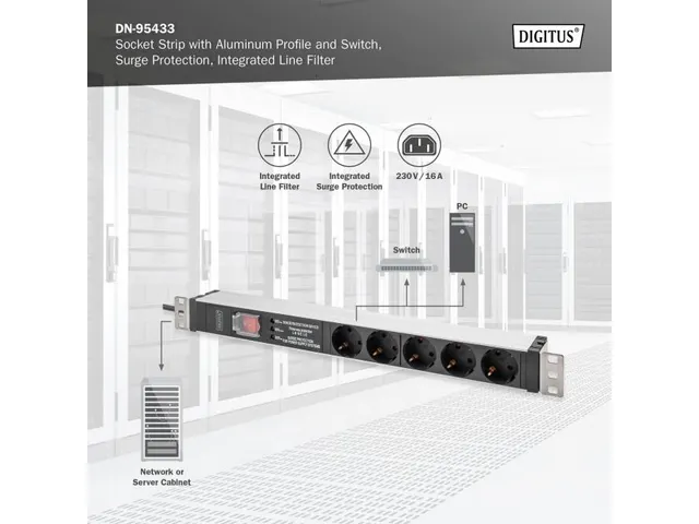 Stekkerdoos Met Aluminum Profiel en Schakelaar 5-voudig stopcontact