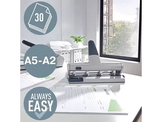 Leitz 5114 AKTO variabele multi perforator 4-gaats 30vel zilver - 2