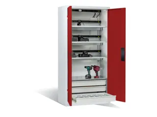 acculaadkast 1950x930x500mm 15stekkerdozen 230V ventilator fr. RAL3002 - 1