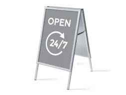 Stoepbord A1 complete set met print 'Open 24/7' Grijs