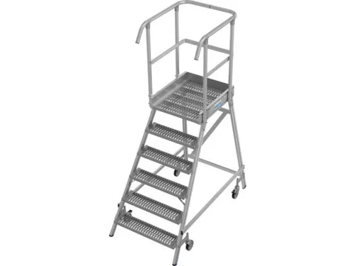 bordestrap,verrijdbaar,bordes H 1,45m,6treden m. R13-laag,aluminium