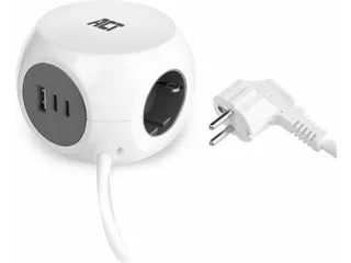 Stekkerblok ACT 3 voudig inclusief 2x USB C en A 1.5 meter wit/grijs - 1