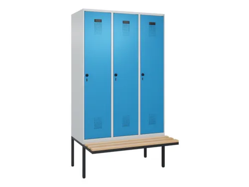 locker met bank,HxBxD 2120x1200x815mm,3vak,vak B 400mm,draaigrendel