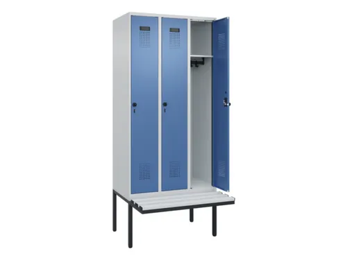 locker met bank,HxBxD 2120x900x815mm,3vak,vak B 300mm,draaigrendel