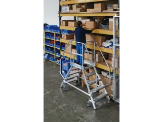 bordestrap,verrijdbaar,bordes H 1,2m,2x5treden m. R13-laag,aluminium - 4
