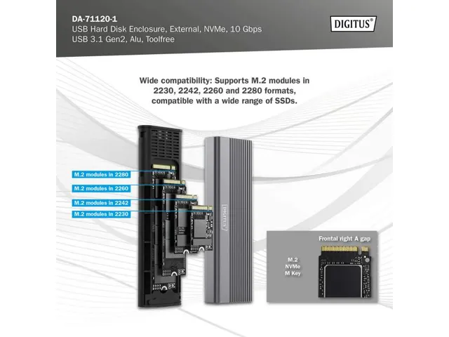 USB-behuizing voor harde schijf extern NVMe 10Gbps USB3.1 Gen2 Alu