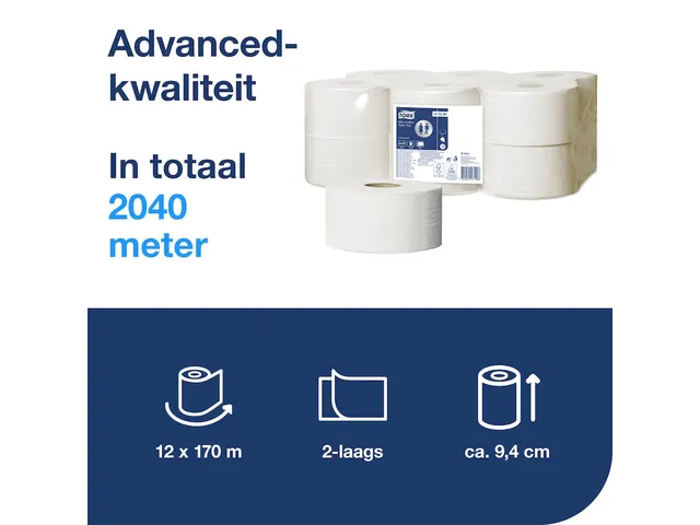 Toiletpapier Tork T2 120280 Advanced 2-laags 170m Mini Jumbo