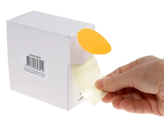 Etiquette sur rouleau 50mm orange fluo + dévidoir 500 pièces
