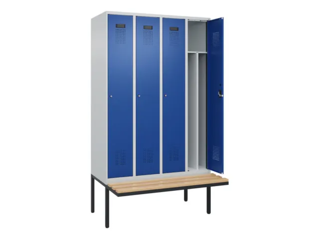 locker met bank,voor scheiding van kleding,HxBxD 2120x1200x815mm,4vak